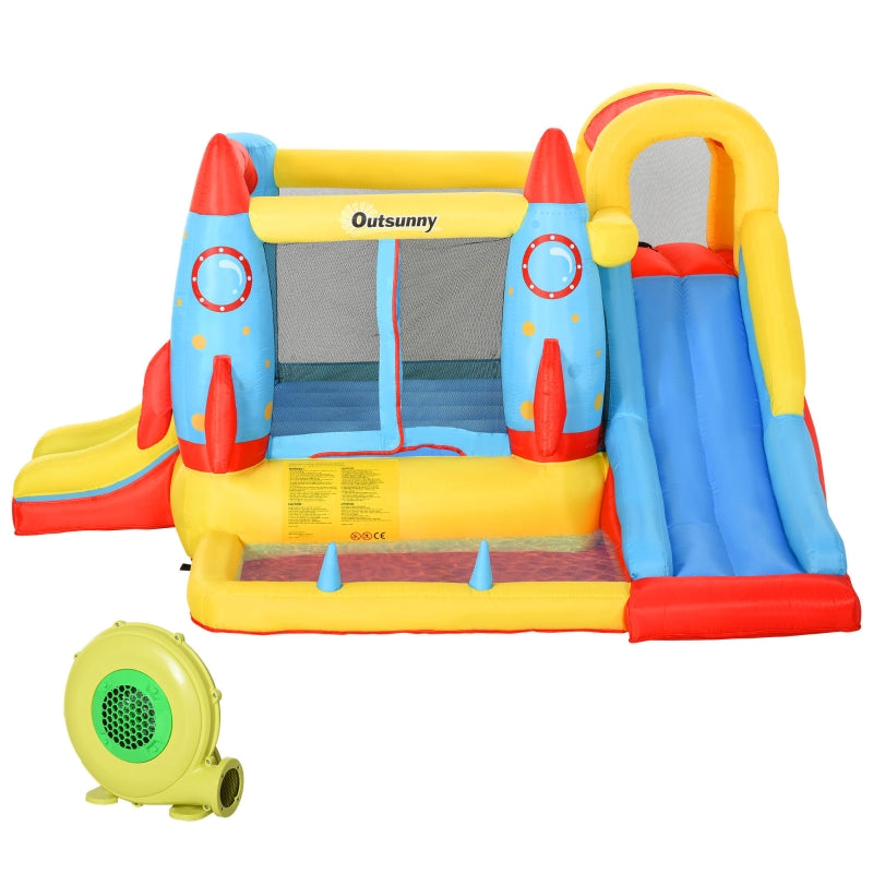 Inflatable Rocket Design Bounce Castle with Trampoline, Slide, and Pool - 3.4m x 2.8m x 1.85m - Blue