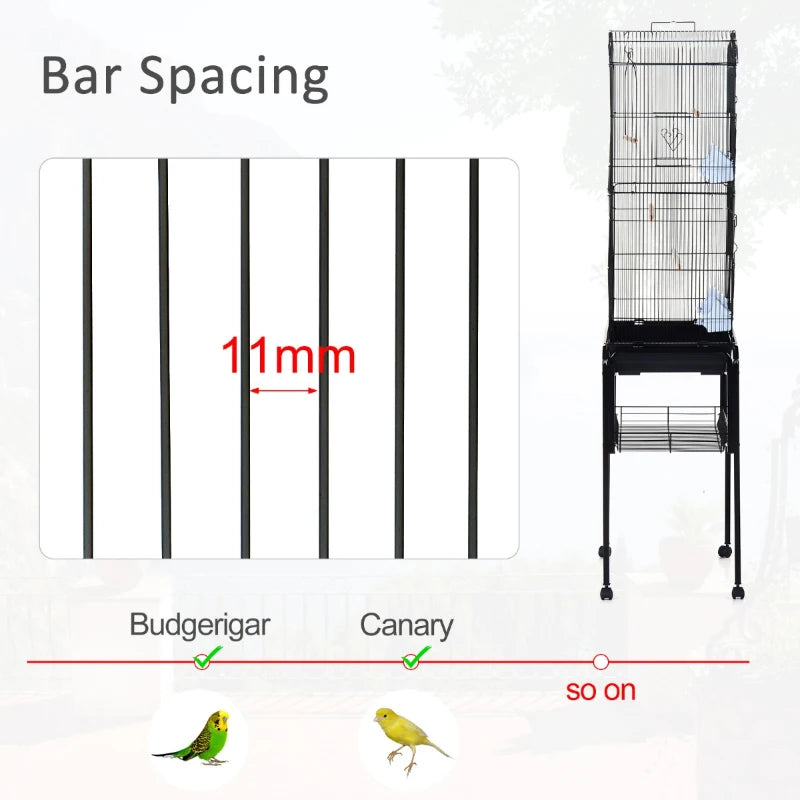 Black Metal Bird Cage with Removable Wheels Stand - 153cm