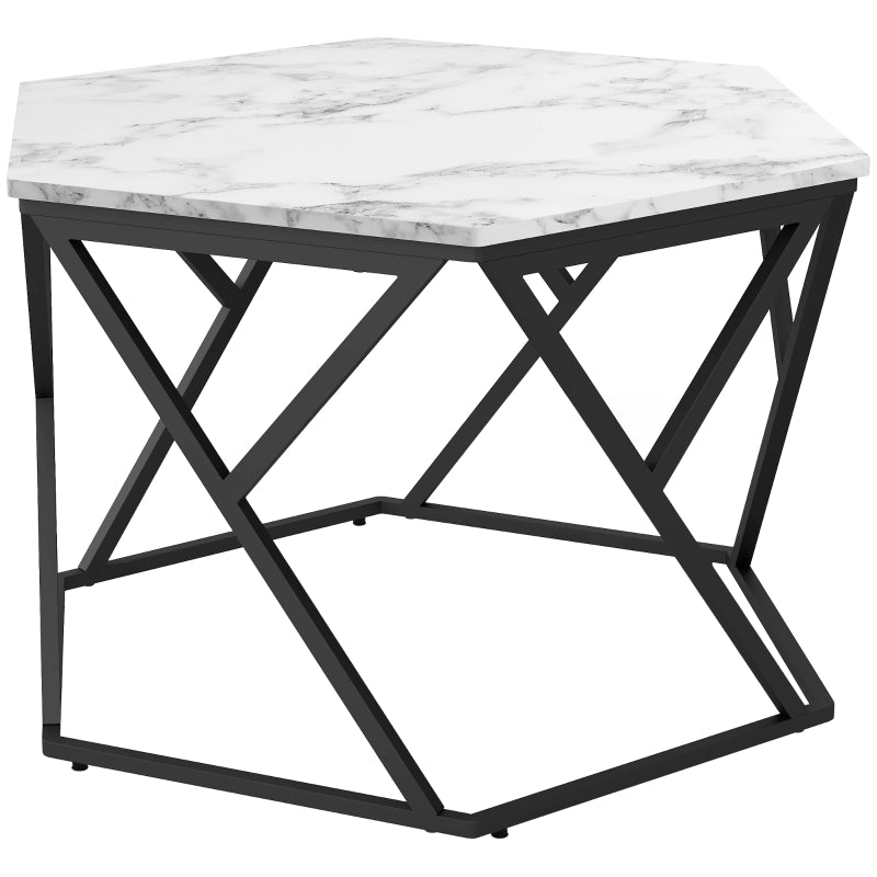 White Hexagonal Marble Coffee Table with Steel Frame