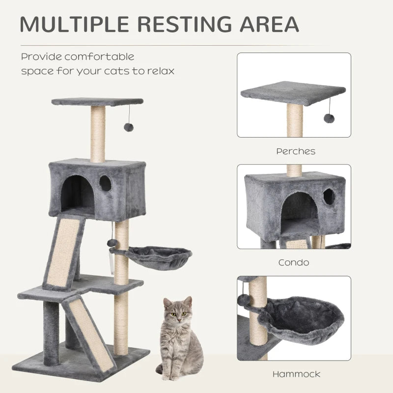 Cat Tree Tower with Sisal Scratching Posts and Ladders - Grey