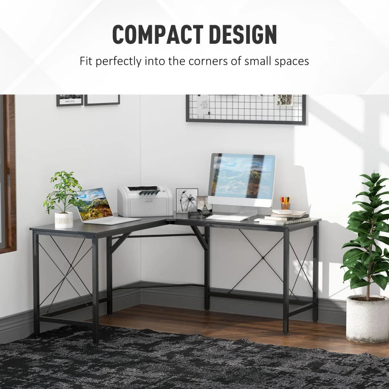 Black L-Shaped Corner Desk for Home Office, Space-Saving Workstation, 150x150x76cm