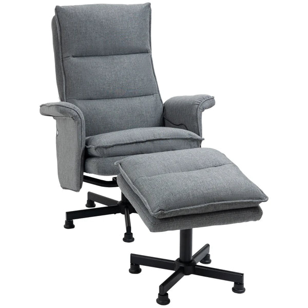 Grey Swivel Massage Recliner Chair with Footstool and Remote Control