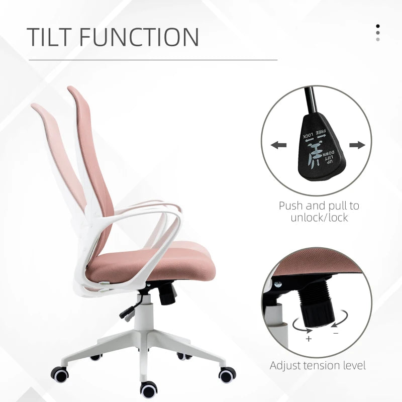 Pink Fabric High Back Office Chair with Armrests & Swivel Wheels