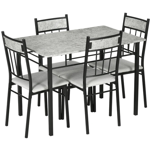 5-Piece Marble Effect Dining Table Set - Grey/Black