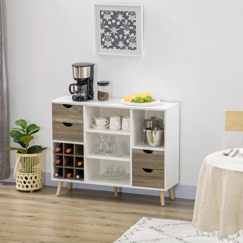 Grey Kitchen Buffet Sideboard with Wine Rack and Drawers