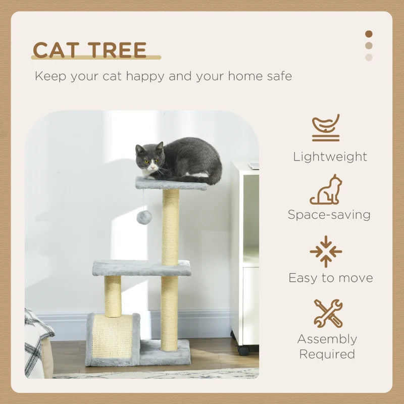 72cm Cat Tree with Scratching Post & Pad - Light Grey