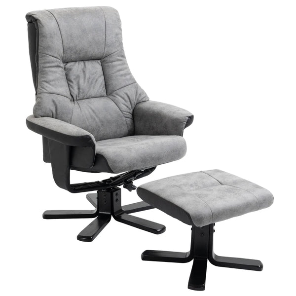 Grey Fabric Swivel Recliner Armchair Set with Footstool