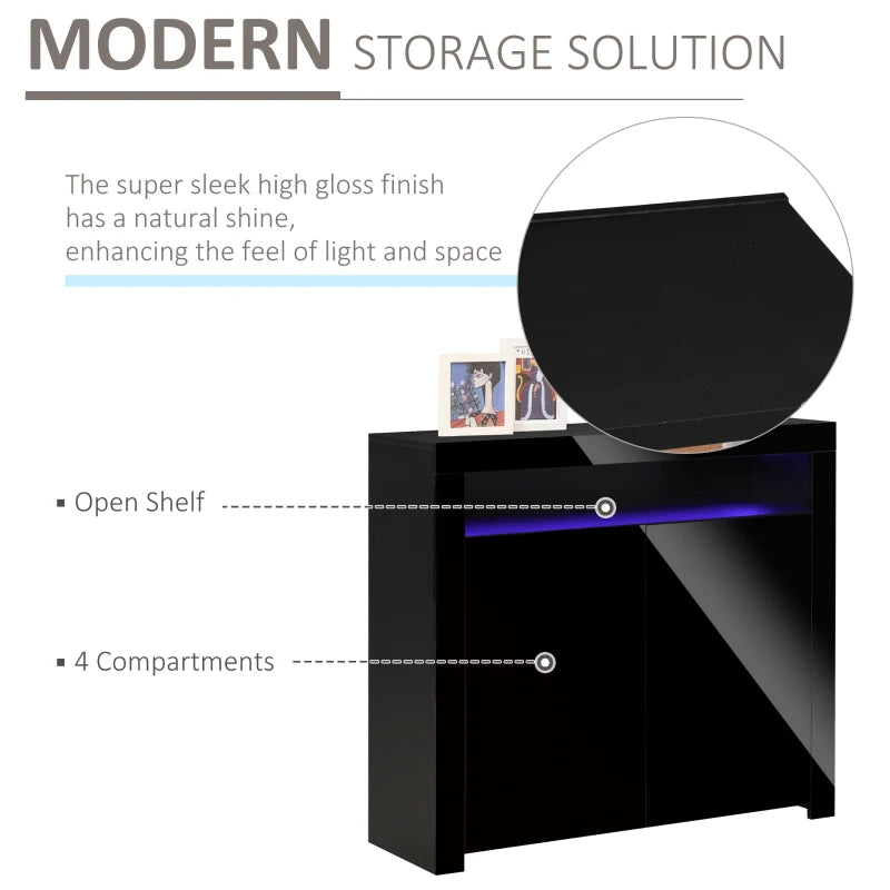 Black LED High Gloss Storage Cabinet with RGB Lighting