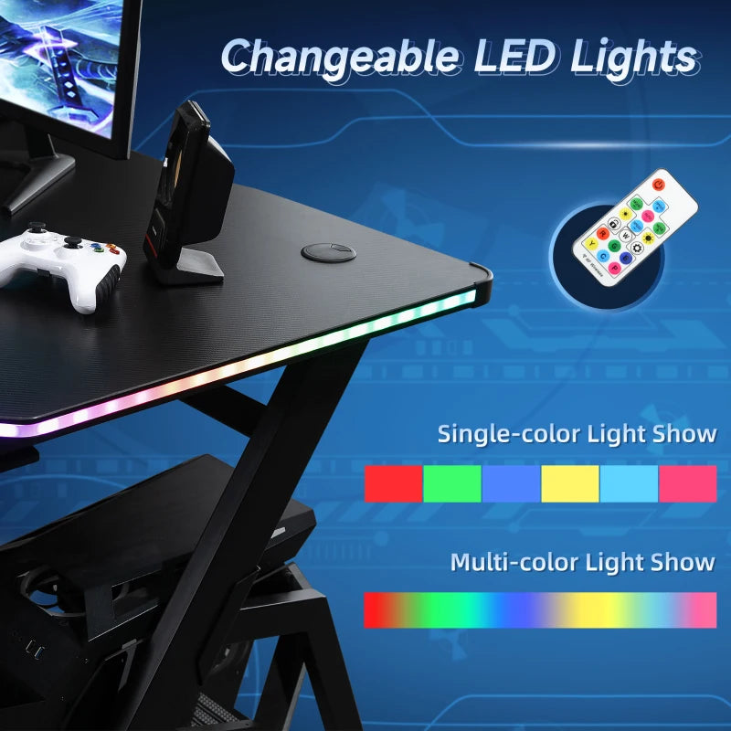 Black Carbon Fibre Gaming Desk with RGB Lights