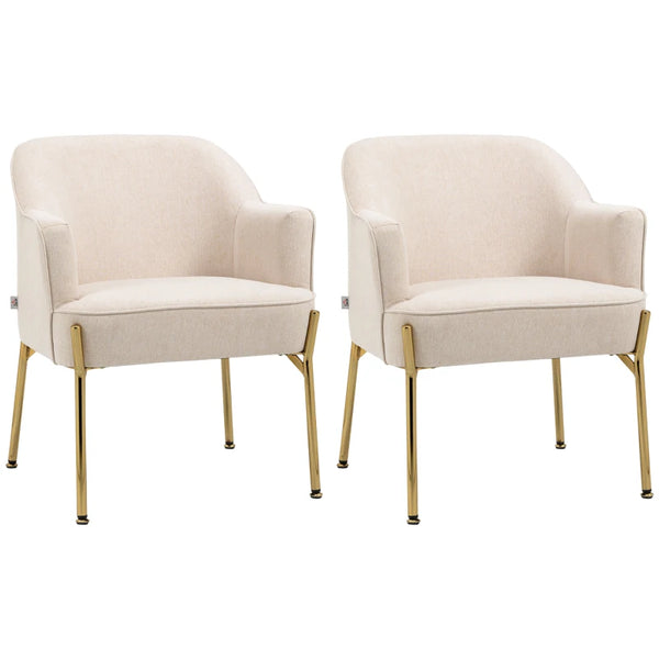 Gold Plated White Accent Chairs, Set of 2