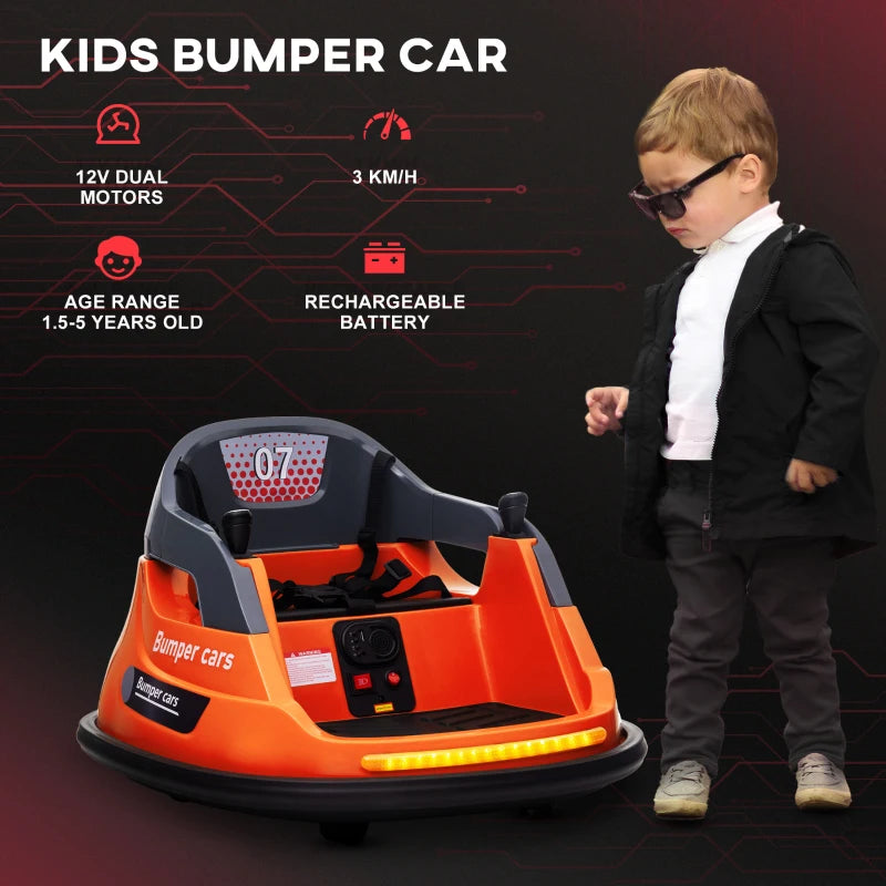 Orange Kids Electric Bumper Car with 360° Rotation, Lights, Music - Ages 1.5-5