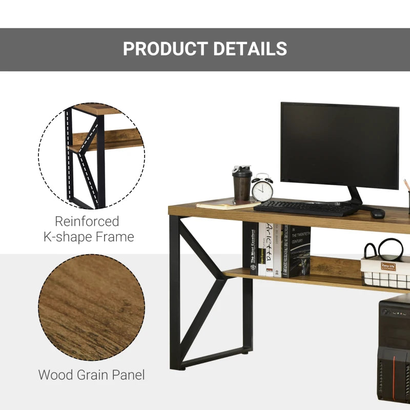 Modern Black Brown Wood Effect Computer Desk with Storage Shelf