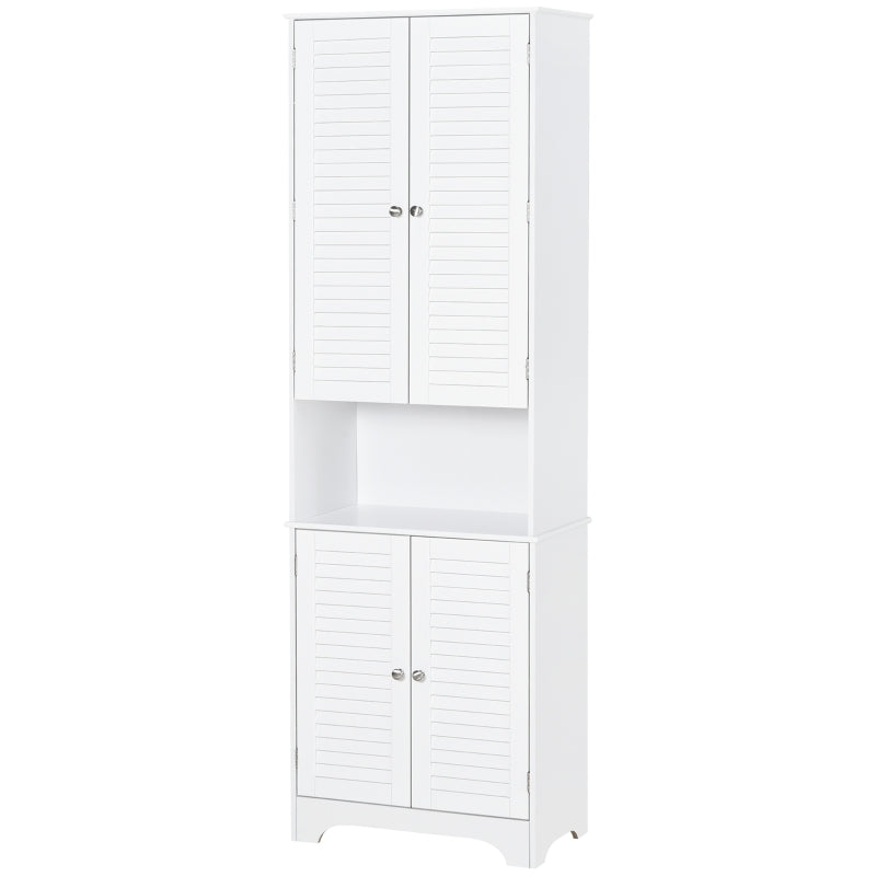 White Retro Tall Bathroom Cabinet with 3 Shelves & Shutters