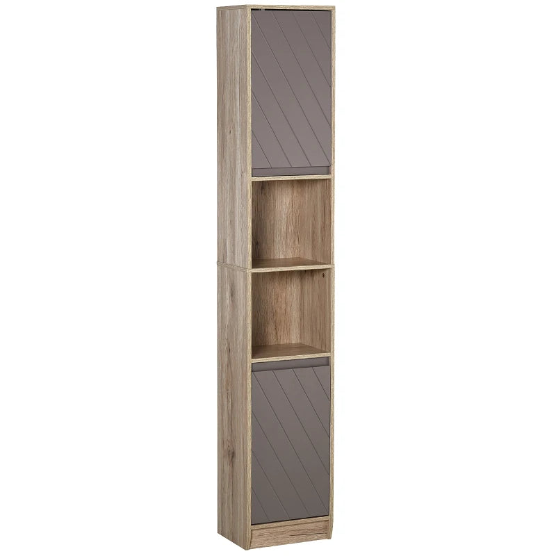 Grey and Brown Freestanding Bathroom Storage Cabinet with 2 Cupboards and 2 Compartments