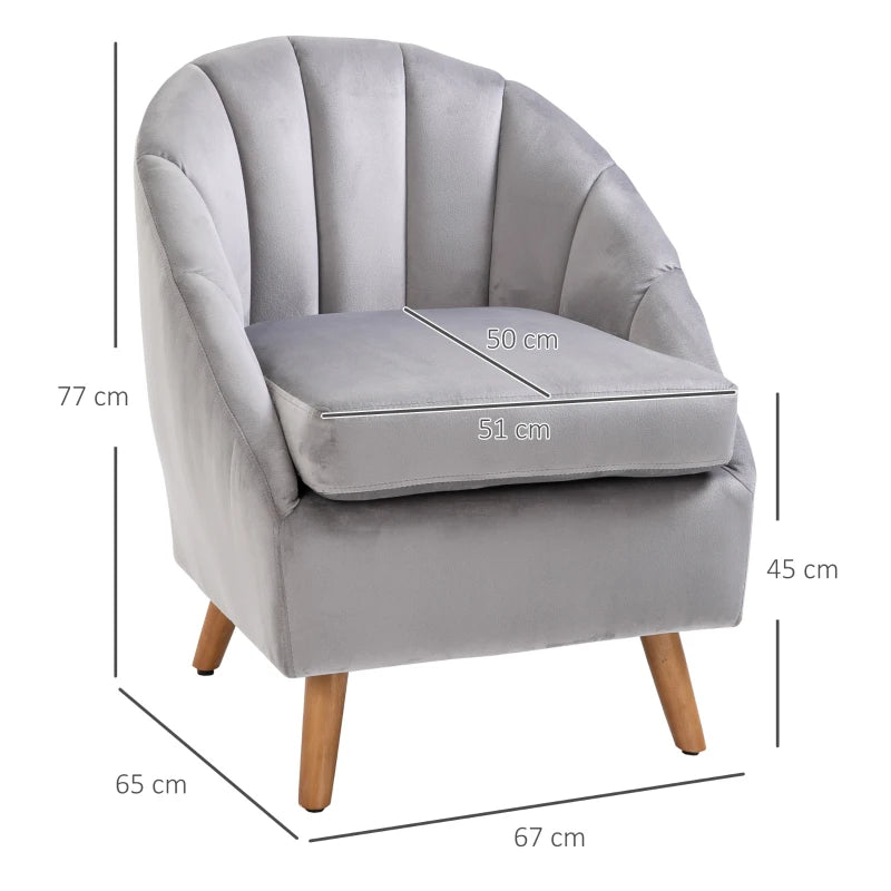 Grey Velvet Accent Armchair with Solid Wood Legs