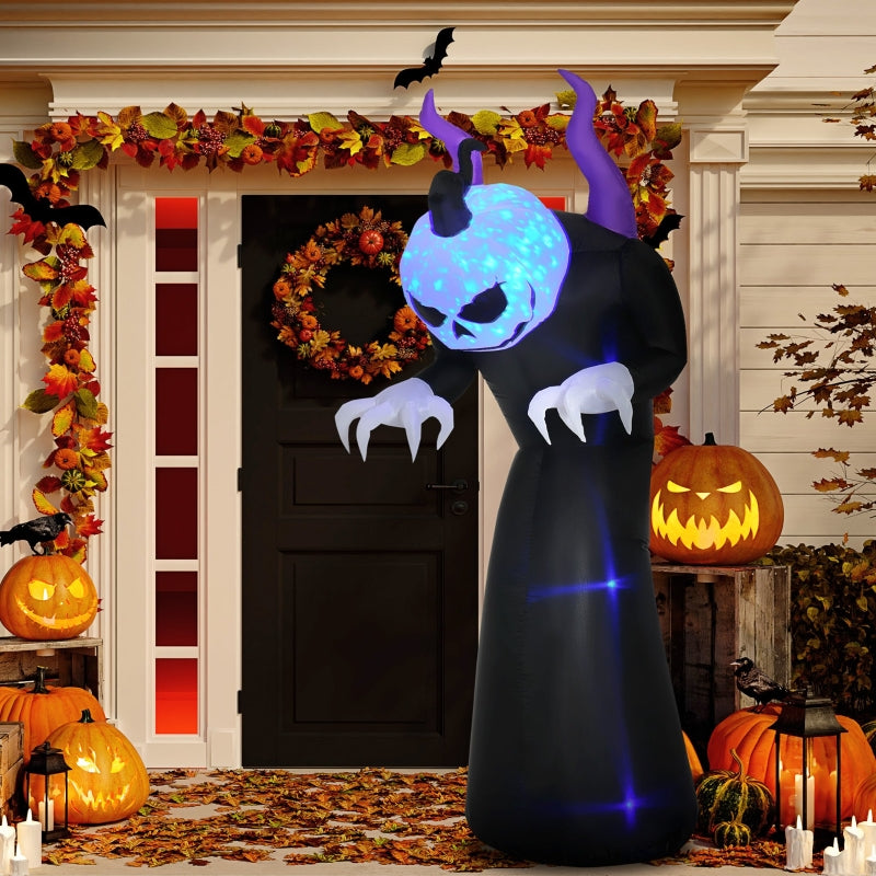 7ft Inflatable Halloween Ghost with Horns, LED Flame Effect - Outdoor Decor