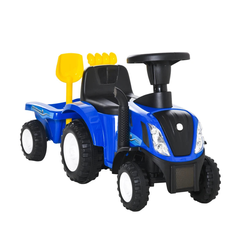 Blue Toddler Ride-On Tractor with Horn and Storage