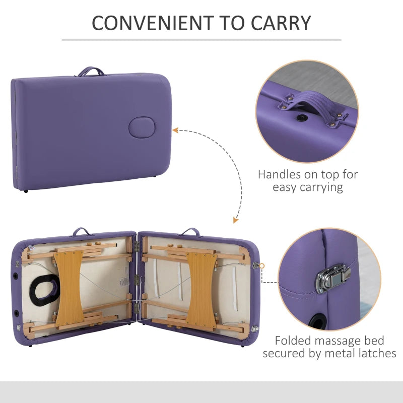 Portable Purple Massage Table with Carry Bag and Wooden Frame