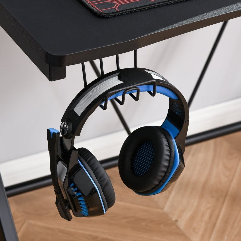 Black Gaming Desk with Cup Holder and Headphone Hook