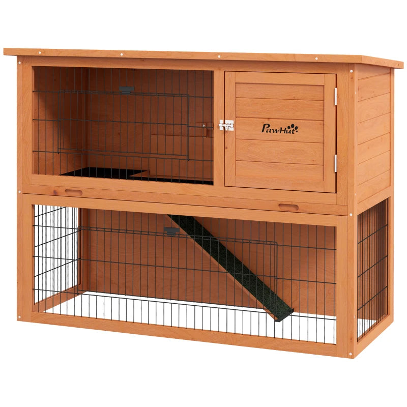 Orange Antiseptic Wood Rabbit Hutch with Run - 92cm