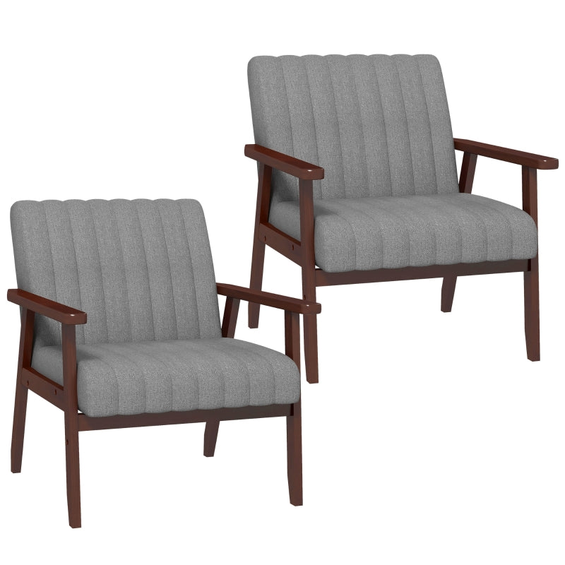 Grey Mid Century Accent Chairs Set of 2 with Wooden Legs