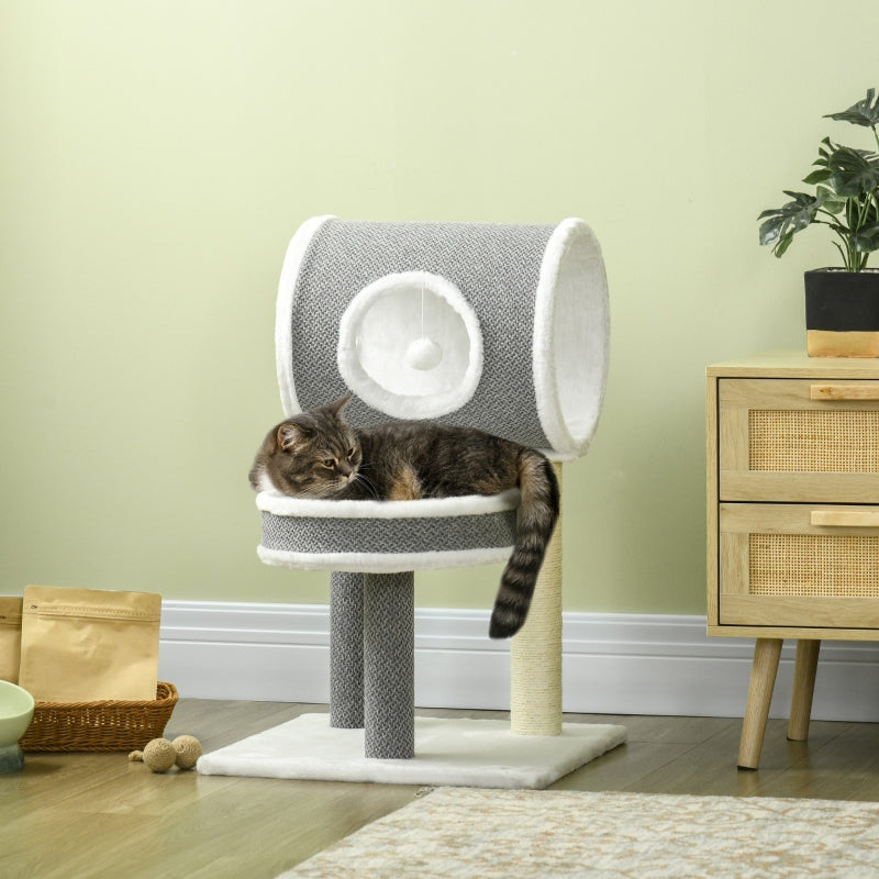 Cat Tree with Scratching Post and Toy Ball - White, 48 x 48 x 73cm