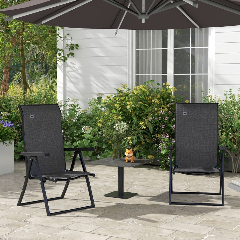 Grey Folding Garden Chairs with Adjustable Backs - Set of 2