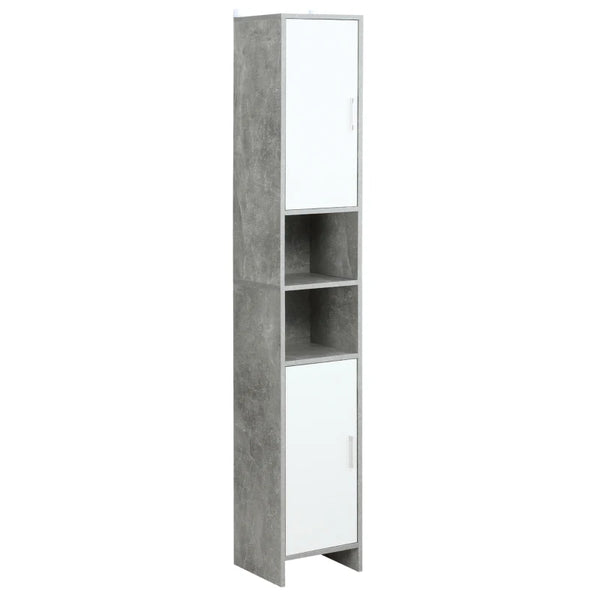 Grey Tall Bathroom Storage Cabinet with 2 Cupboards and Open Compartments