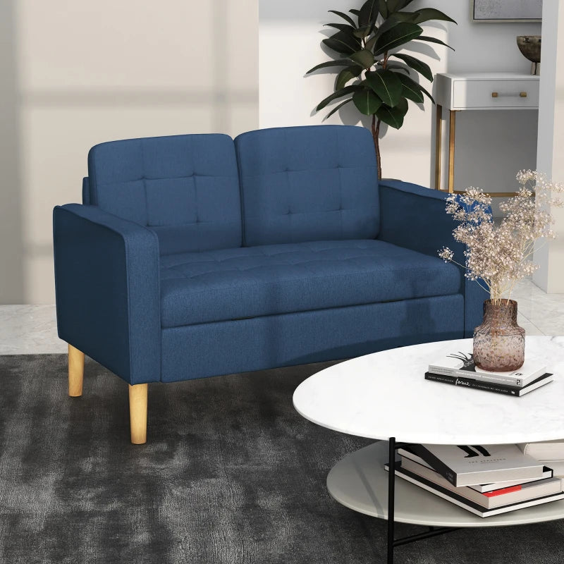 Blue Tufted Loveseat Sofa with Hidden Storage, 2 Seater Compact Couch