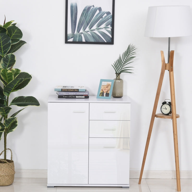 White High Gloss Storage Cabinet with Drawers for Bedroom and Living Room