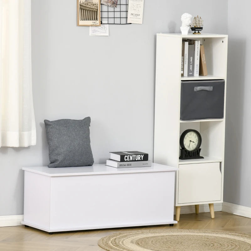 White Wooden Storage Bench with Lid