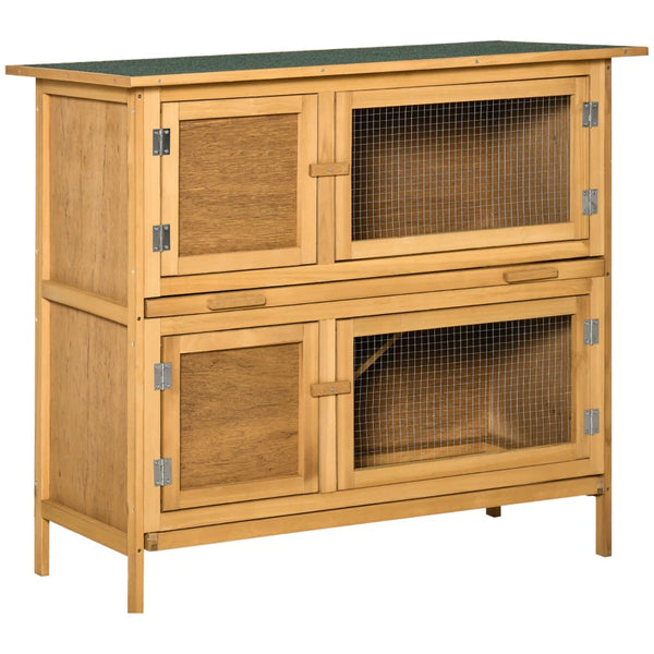 Brown 2-Tier Rabbit Hutch with Removable Trays - Ideal for 1-2 Rabbits