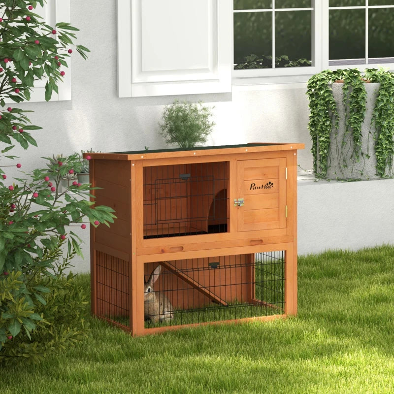 Orange Antiseptic Wood Rabbit Hutch with Run - 80cm