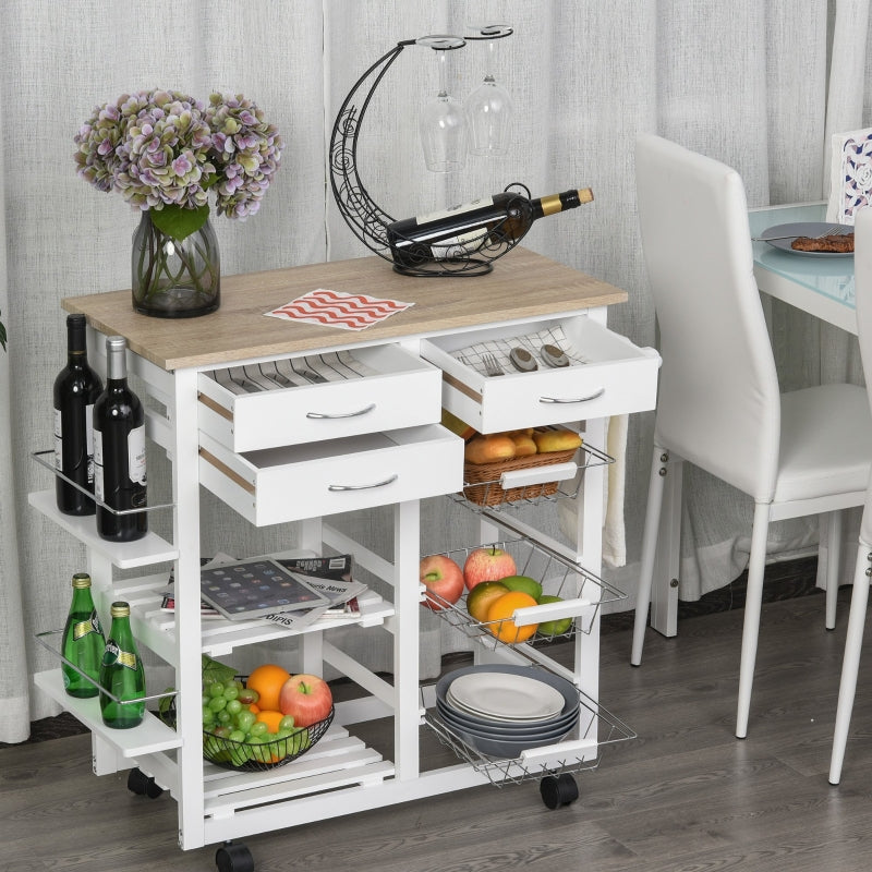 Black Rolling Kitchen Island Cart with Spice Racks & Drawers