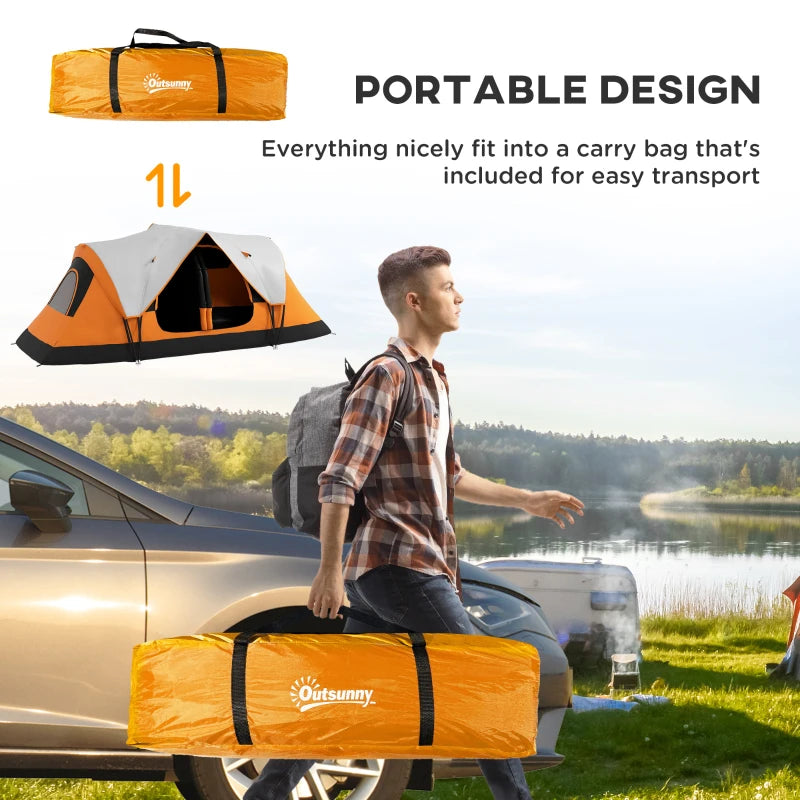 Orange 6-Person Tent with 2 Rooms, Rainfly & Accessories