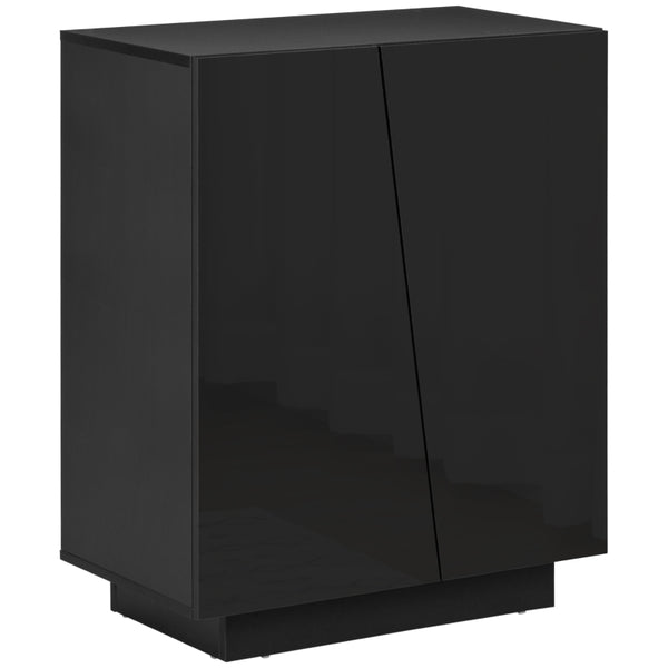 Black High Gloss Freestanding Storage Cabinet with Adjustable Shelves