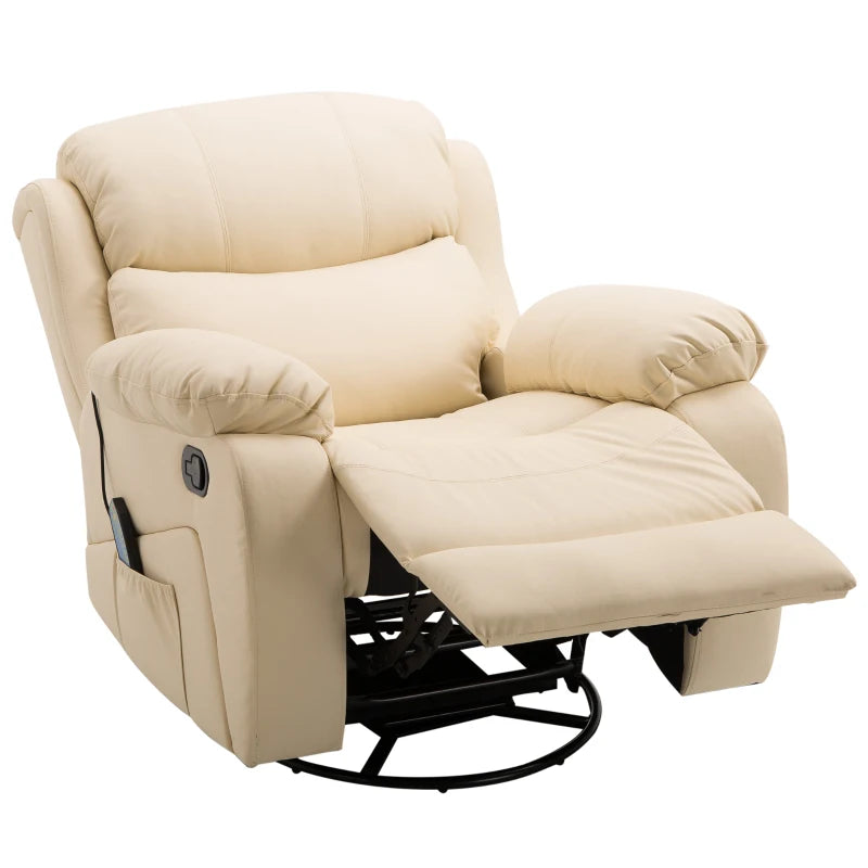 Beige PU Leather Massage Recliner with Swivel Base and Footrest