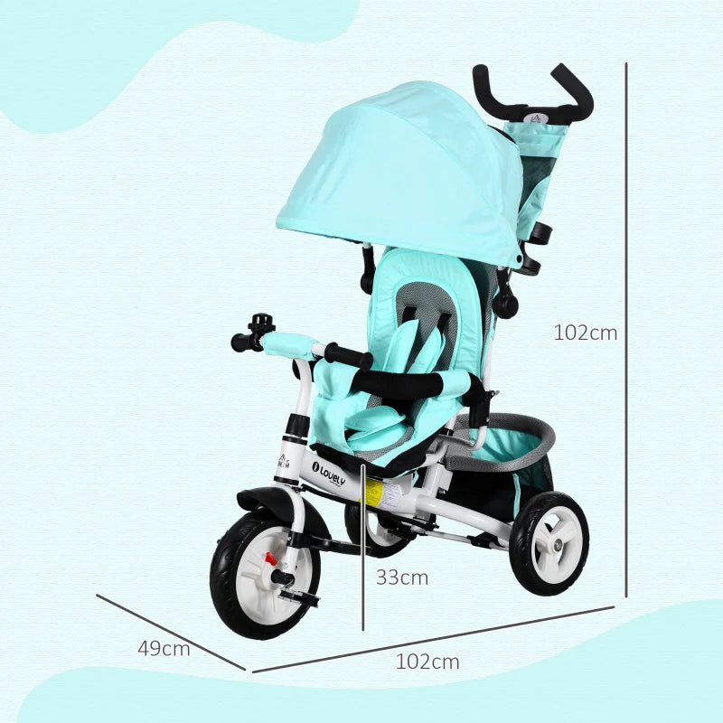 Green 6-in-1 Kids Trike with Push Handle & Canopy