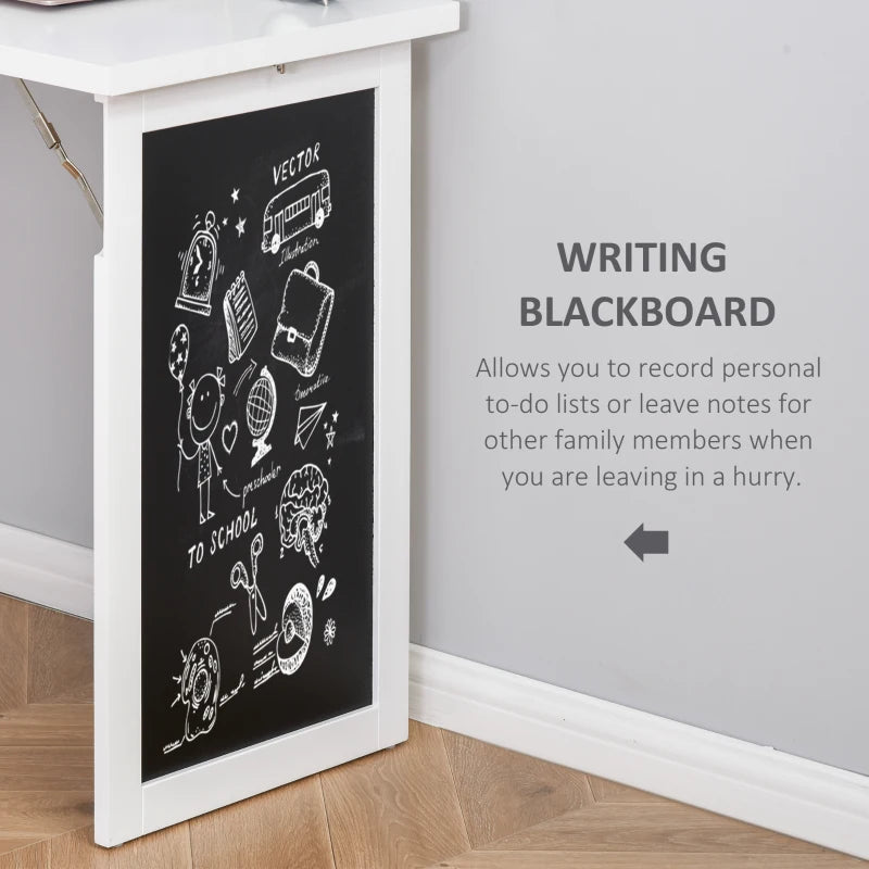 White Wall-Mounted Convertible Writing Desk with Blackboard and Shelf