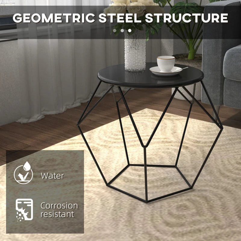 Black Round Steel Frame Coffee Table - Nordic Minimalist Style