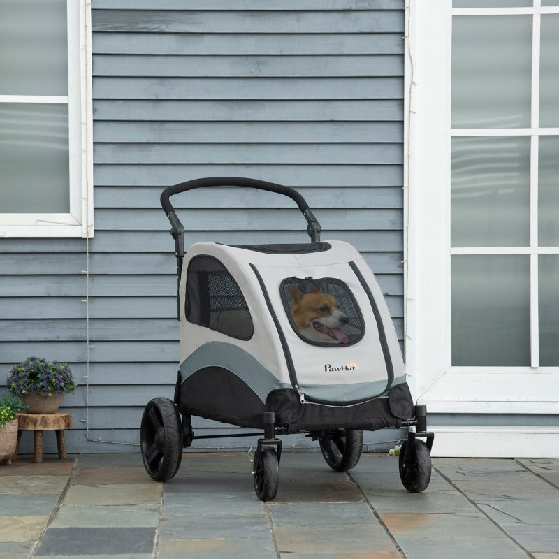 Grey Pet Stroller for Medium Pets with Safety Features