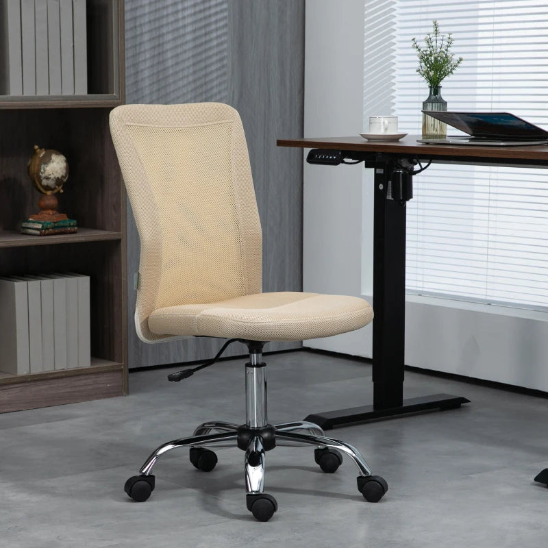 Beige Mesh Office Chair with Adjustable Height and Swivel Wheels