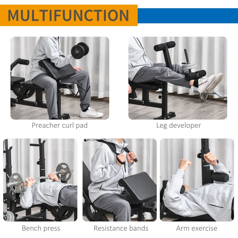 Black Multi-Function Weight Bench with Resistance Bands