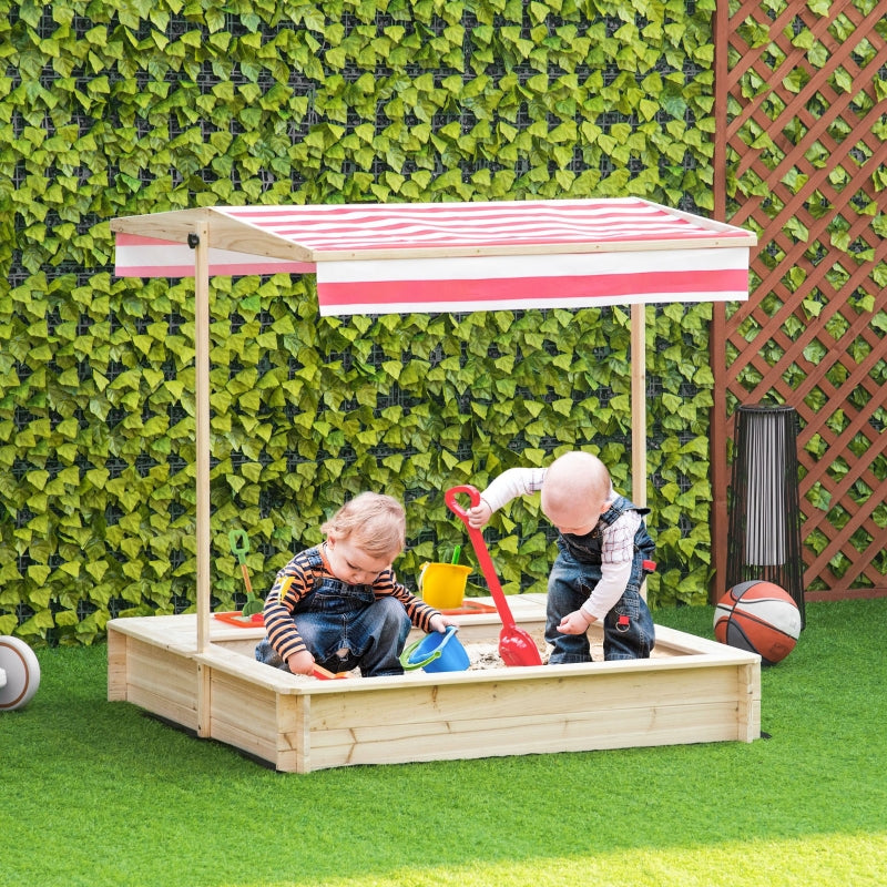 Wooden Sand Pit with Canopy - Blue Kids Sandbox Set