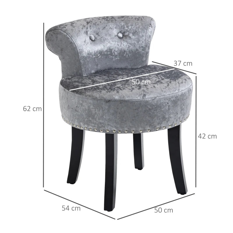Grey Velvet Dressing Table Stool with Rubber Wood Legs