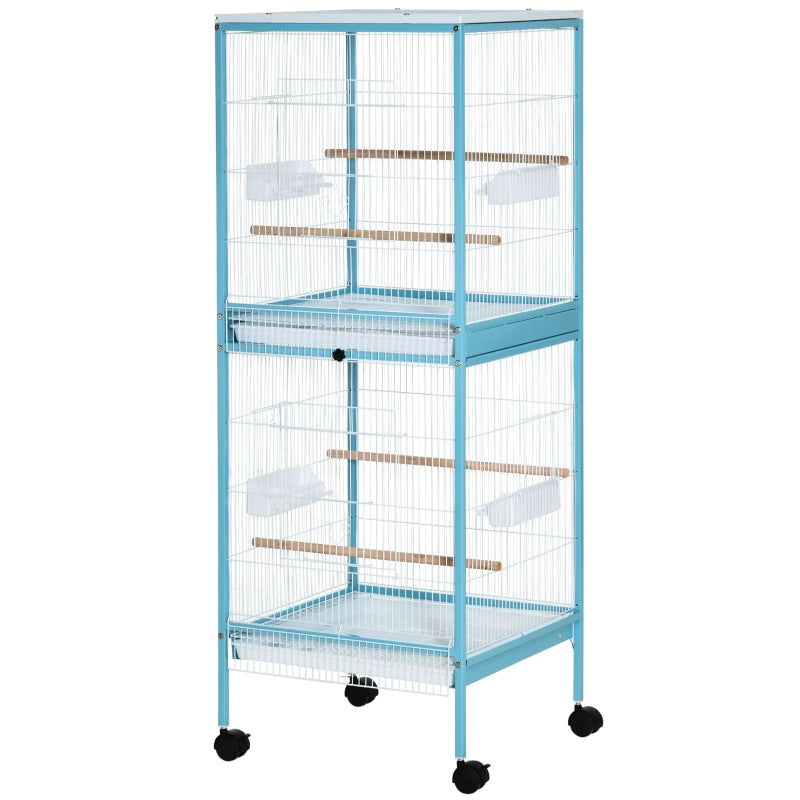 Large Light Blue Bird Cage with Stand and Wheels