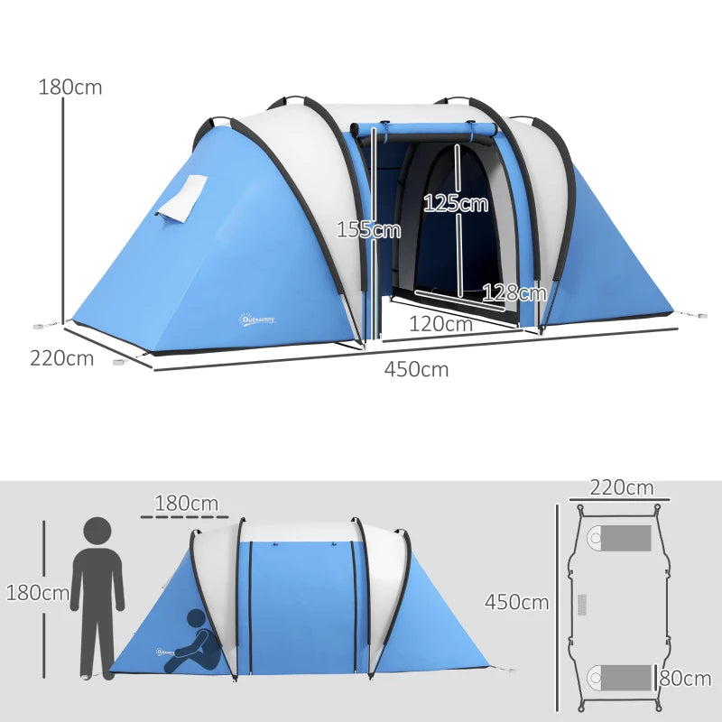 Blue 2-Bedroom Waterproof Camping Tent for Family Fishing and Hiking