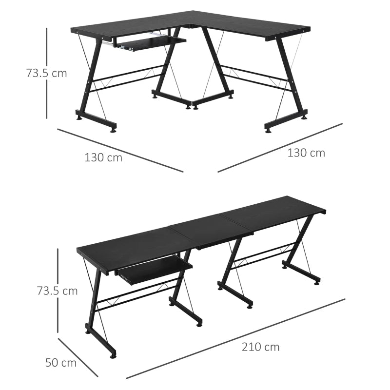 Black Laminated L-Shaped Gaming Desk with Keyboard Tray