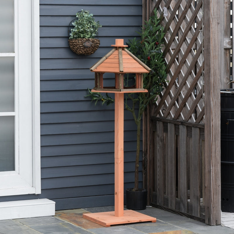 Brown Wooden Bird Feeder Table with Roof 130cm - Outdoor Bird House Stand