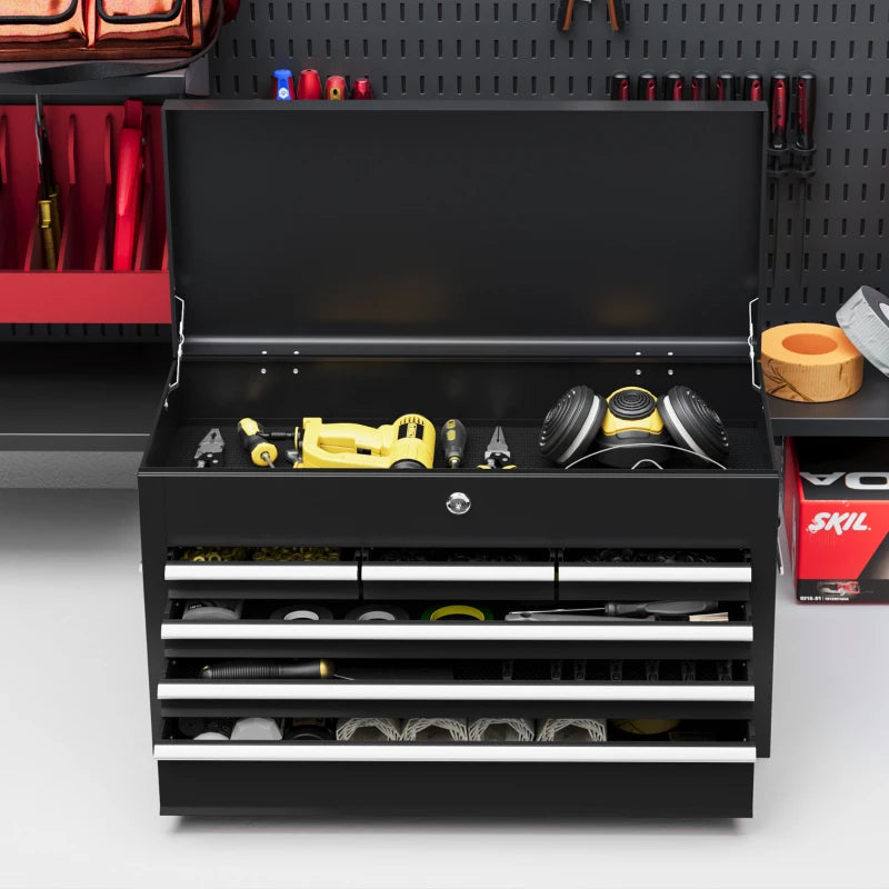 Black Steel 6-Drawer Tool Storage Chest with Lock and Keys